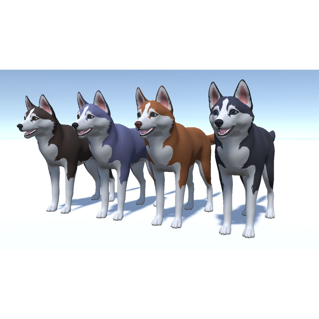 Cartoon Husky 3D Model – Low Poly Rigged Character with Animations - View 8