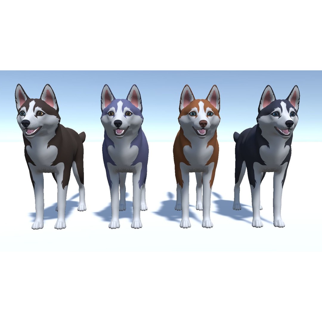 Cartoon Husky 3D Model – Low Poly Rigged Character with Animations - View 9