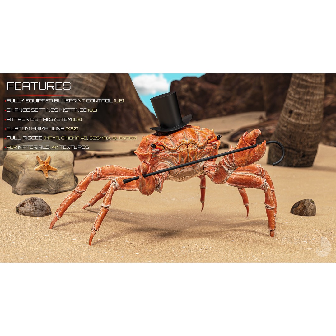Royal Crab 3D Model – Realistic Rigged Animated Low Poly FBX - View 4