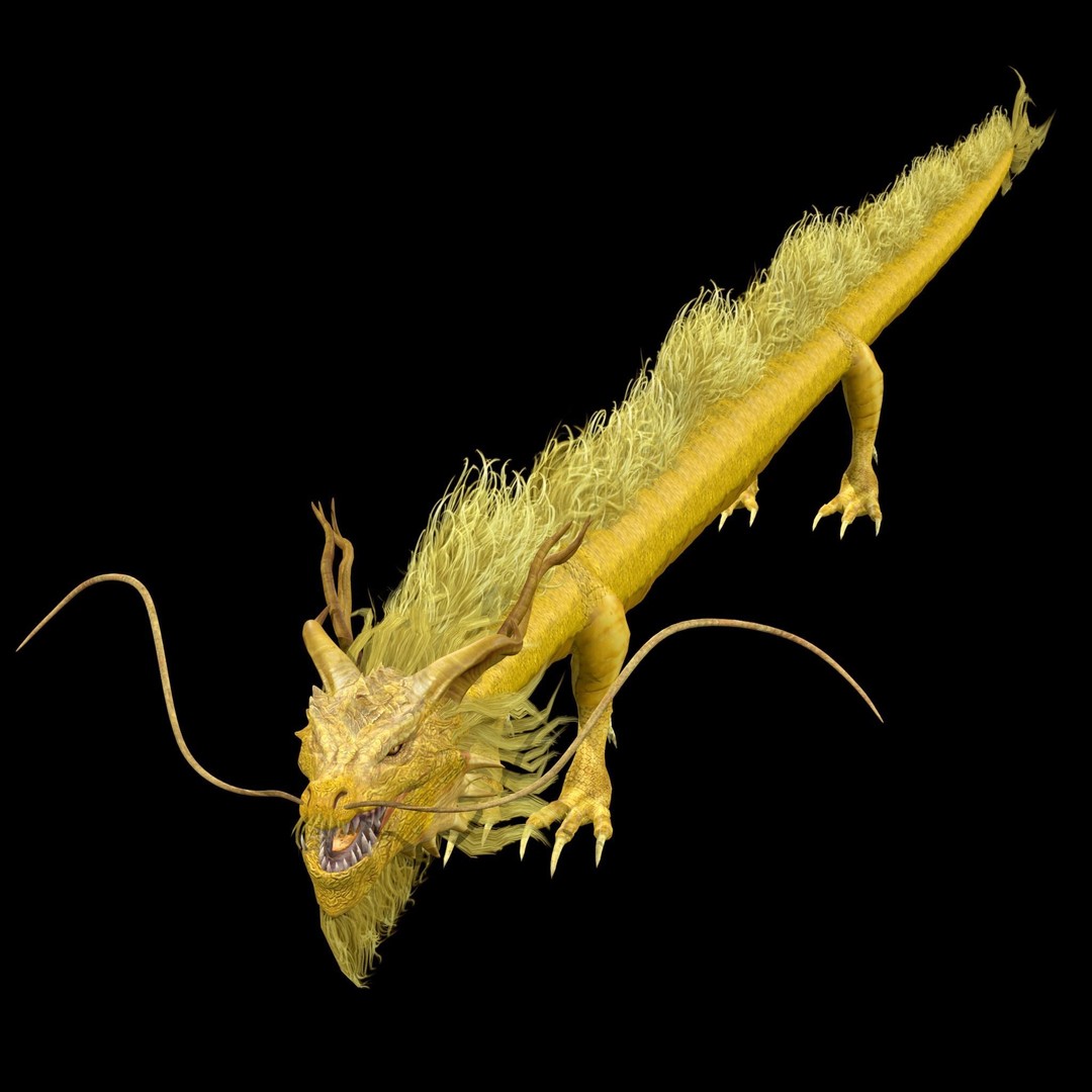 Golden Chinese Dragon 3D Model – Rigged Fantasy Creature, FBX, OBJ - View 12