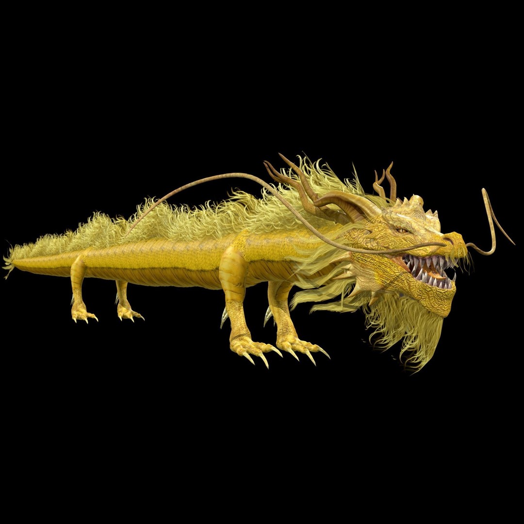 Golden Chinese Dragon 3D Model – Rigged Fantasy Creature, FBX, OBJ - View 13