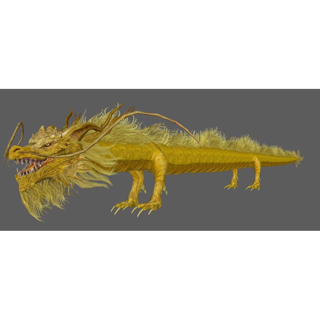 Golden Chinese Dragon 3D Model – Rigged Fantasy Creature, FBX, OBJ - View 25