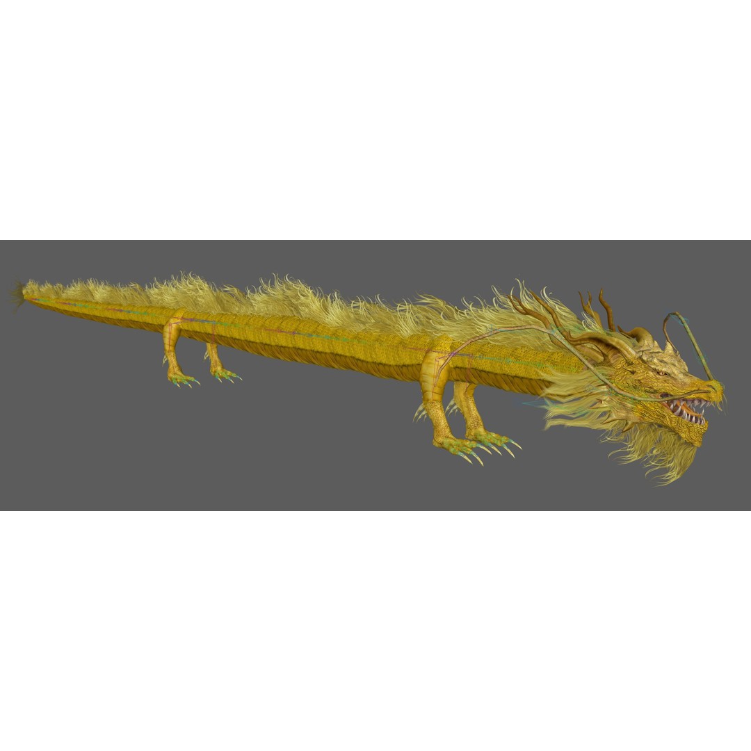 Golden Chinese Dragon 3D Model – Rigged Fantasy Creature, FBX, OBJ - View 27