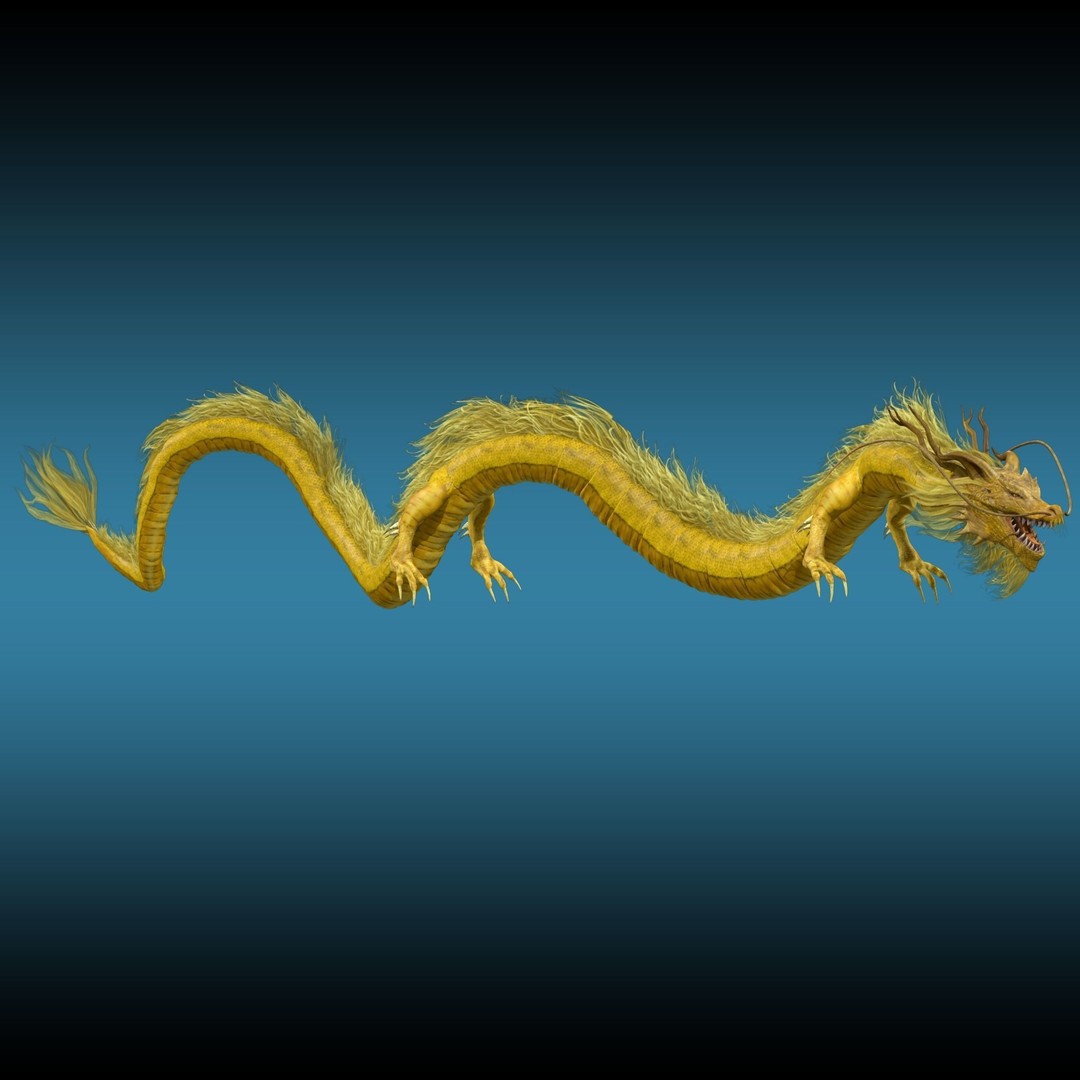 Golden Chinese Dragon 3D Model – Rigged Fantasy Creature, FBX, OBJ - View 3
