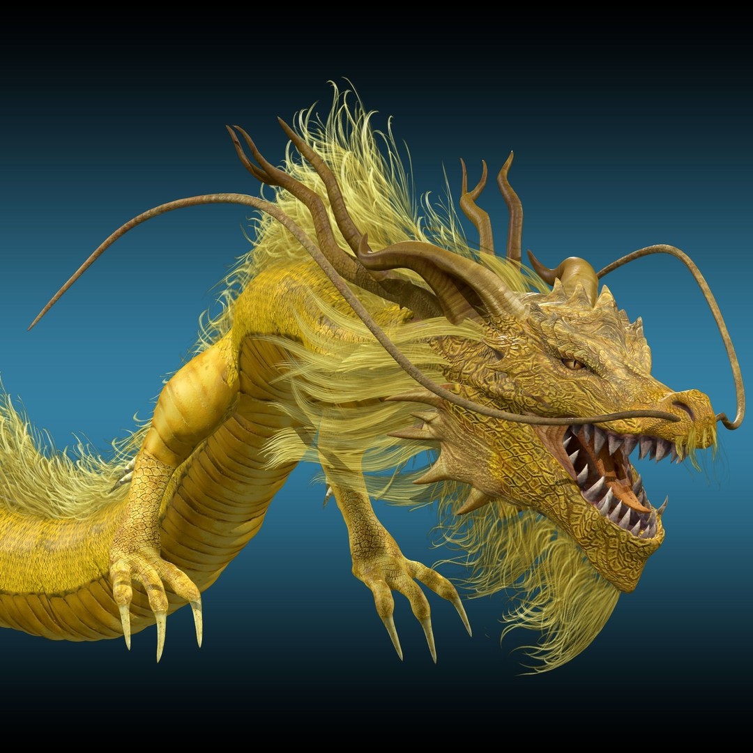 Golden Chinese Dragon 3D Model – Rigged Fantasy Creature, FBX, OBJ - View 5