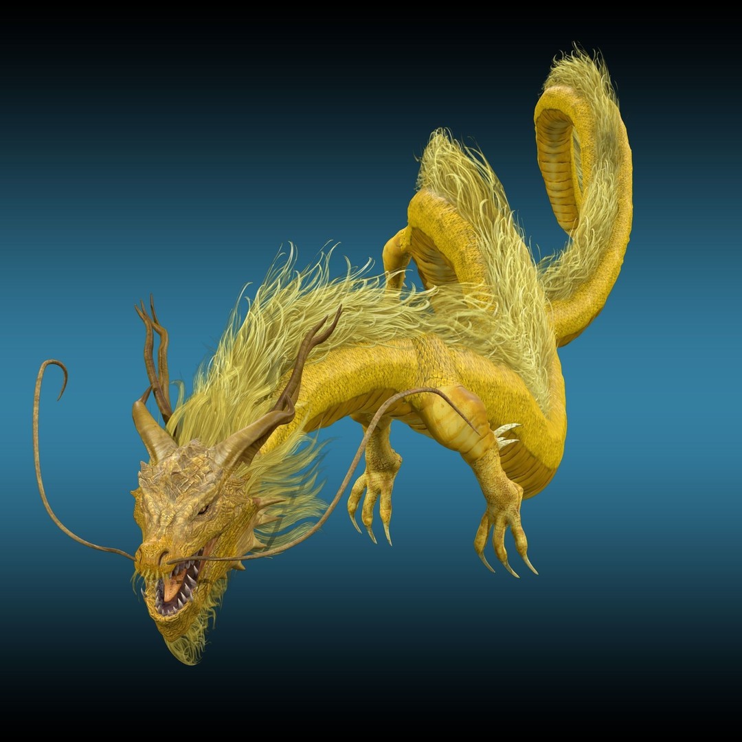 Golden Chinese Dragon 3D Model – Rigged Fantasy Creature, FBX, OBJ - View 6