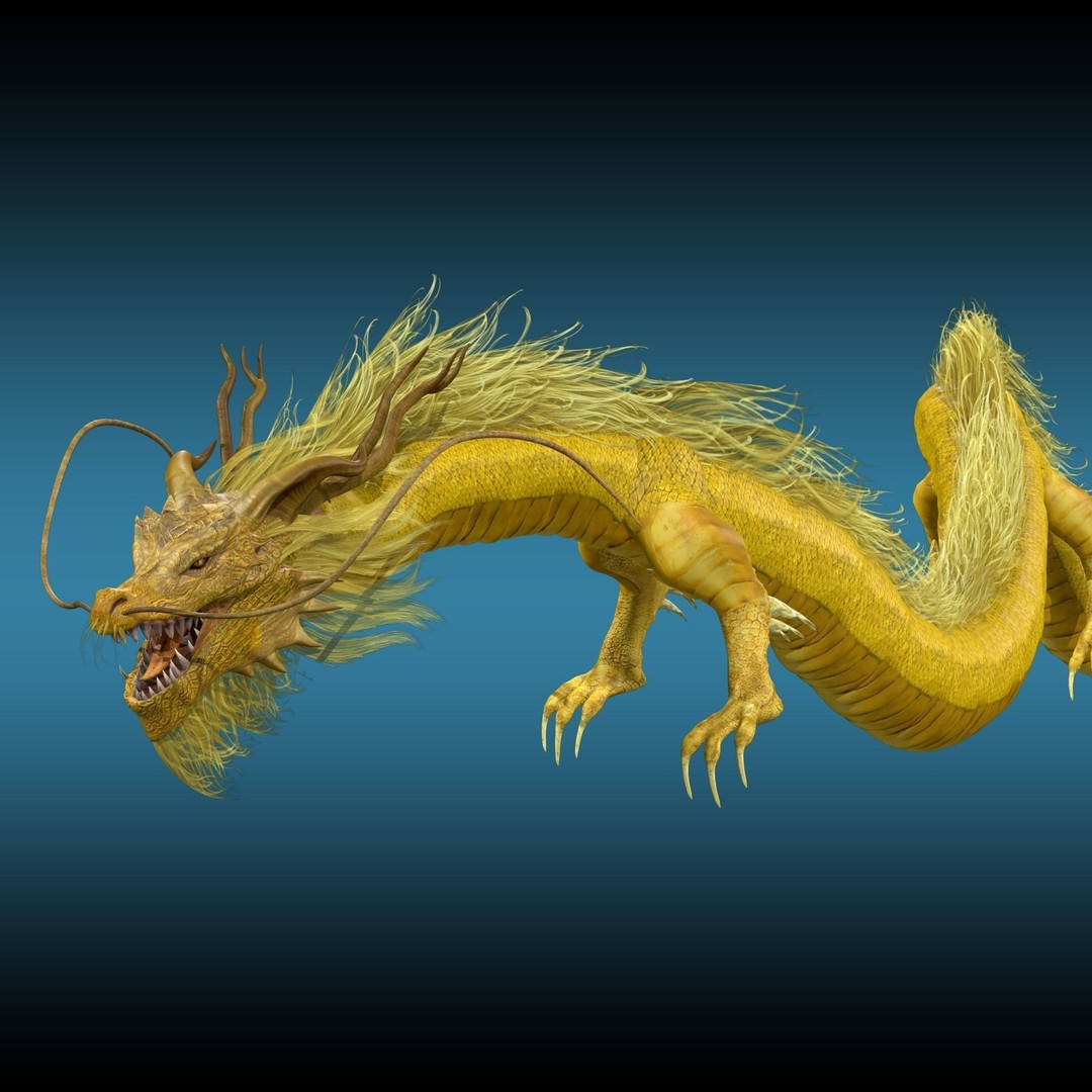 Golden Chinese Dragon 3D Model – Rigged Fantasy Creature, FBX, OBJ - View 7