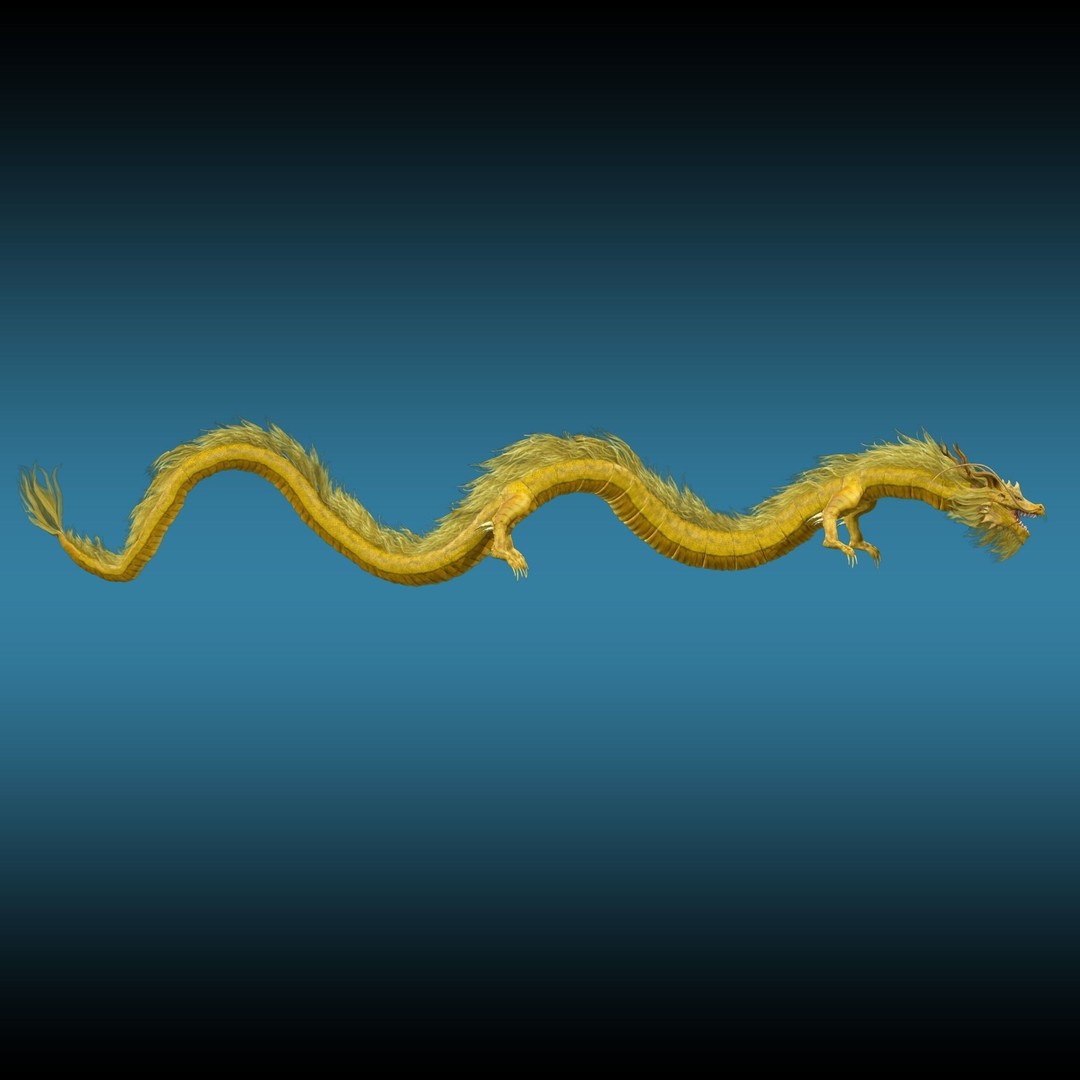 Golden Chinese Dragon 3D Model – Rigged Fantasy Creature, FBX, OBJ - View 8