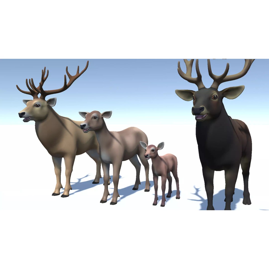 Cartoon Red Deer 3D Model – Low Poly Rigged Animal with Animations - View 12
