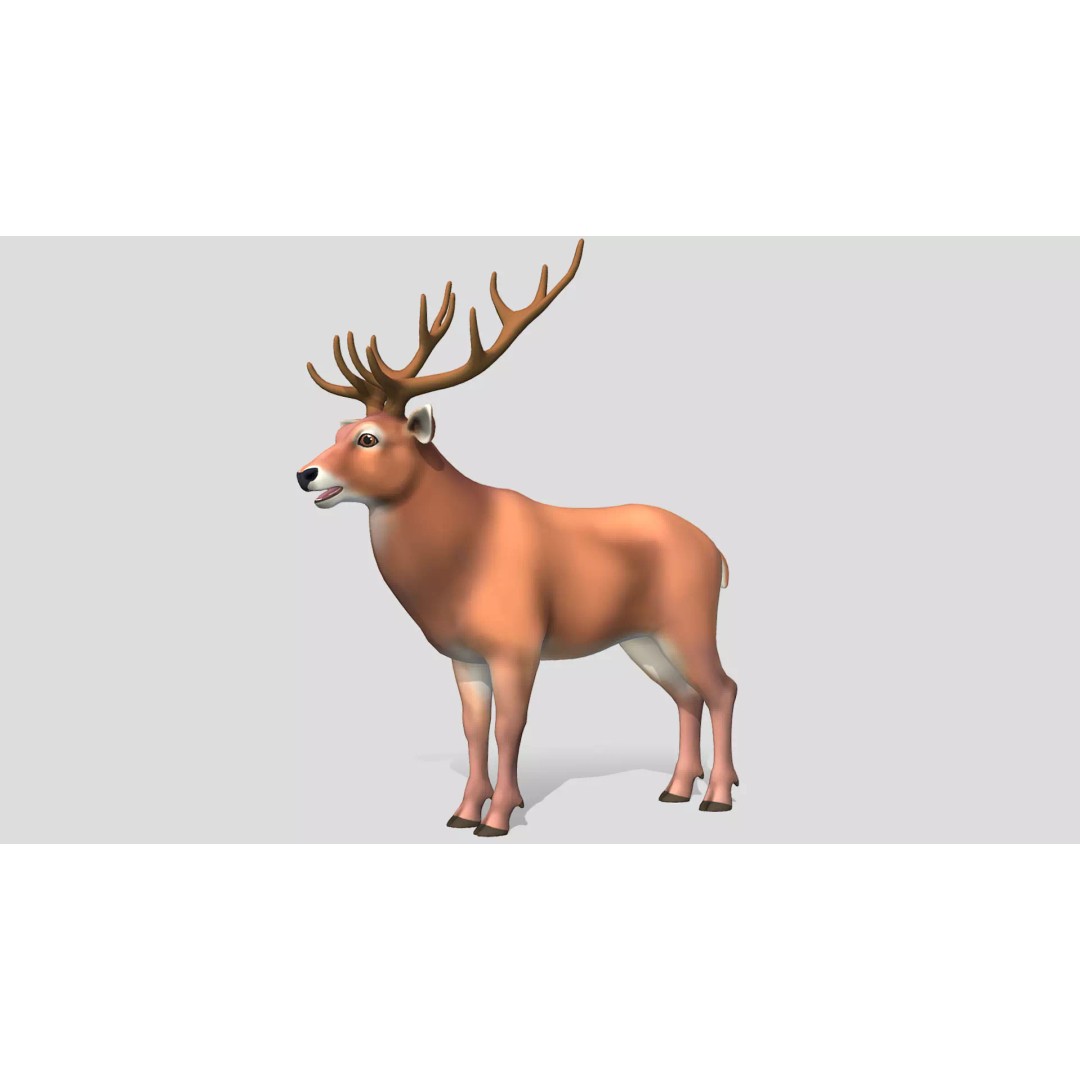 Cartoon Red Deer 3D Model – Low Poly Rigged Animal with Animations - View 3