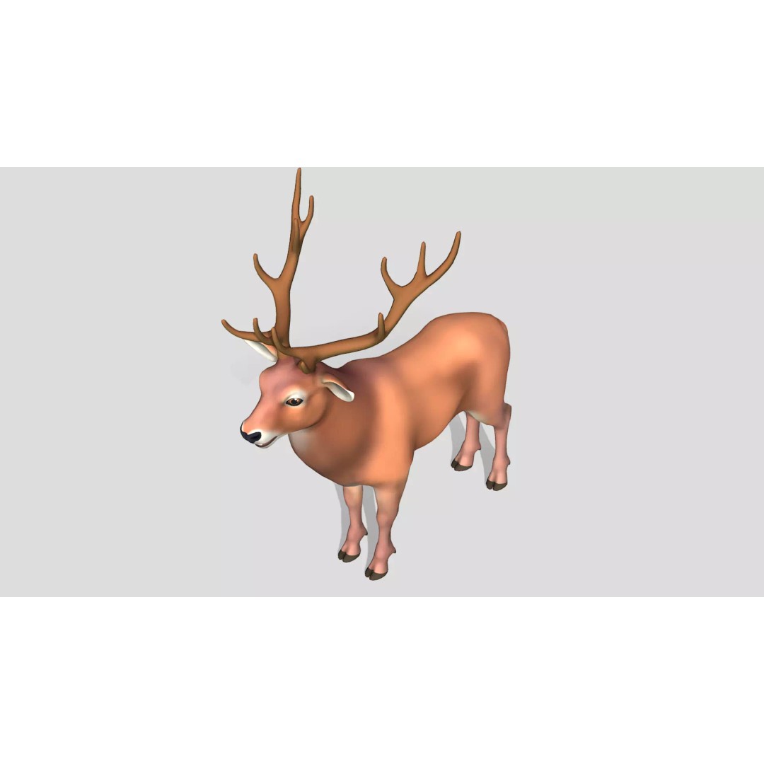 Cartoon Red Deer 3D Model – Low Poly Rigged Animal with Animations - View 4