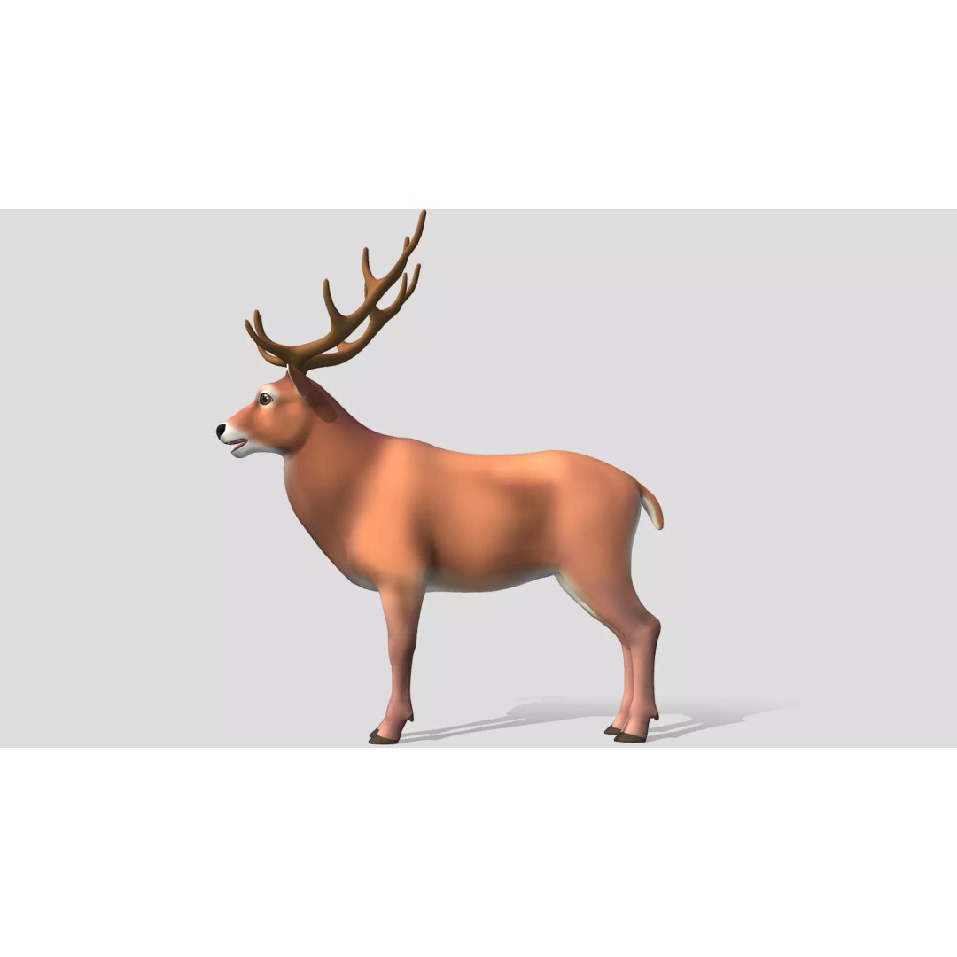 Cartoon Red Deer 3D Model – Low Poly Rigged Animal with Animations - View 6