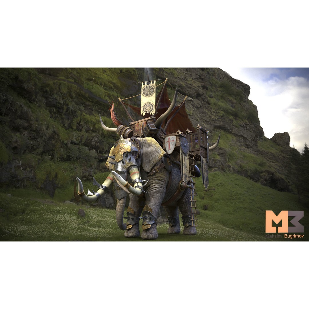 Fantasy Elephant 3D Model – Low Poly Rigged Character with Animations - View 11