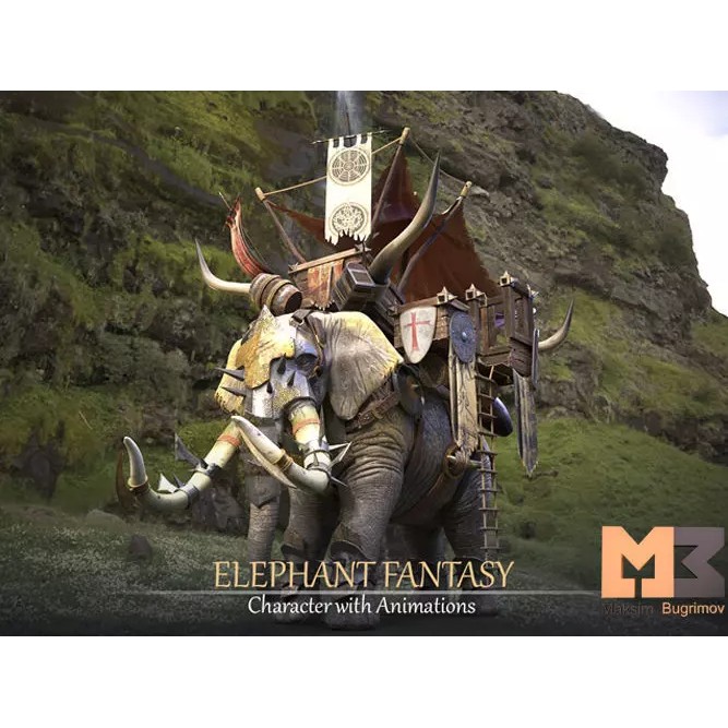 Fantasy Elephant 3D Model – Low Poly Rigged Character with Animations - View 2