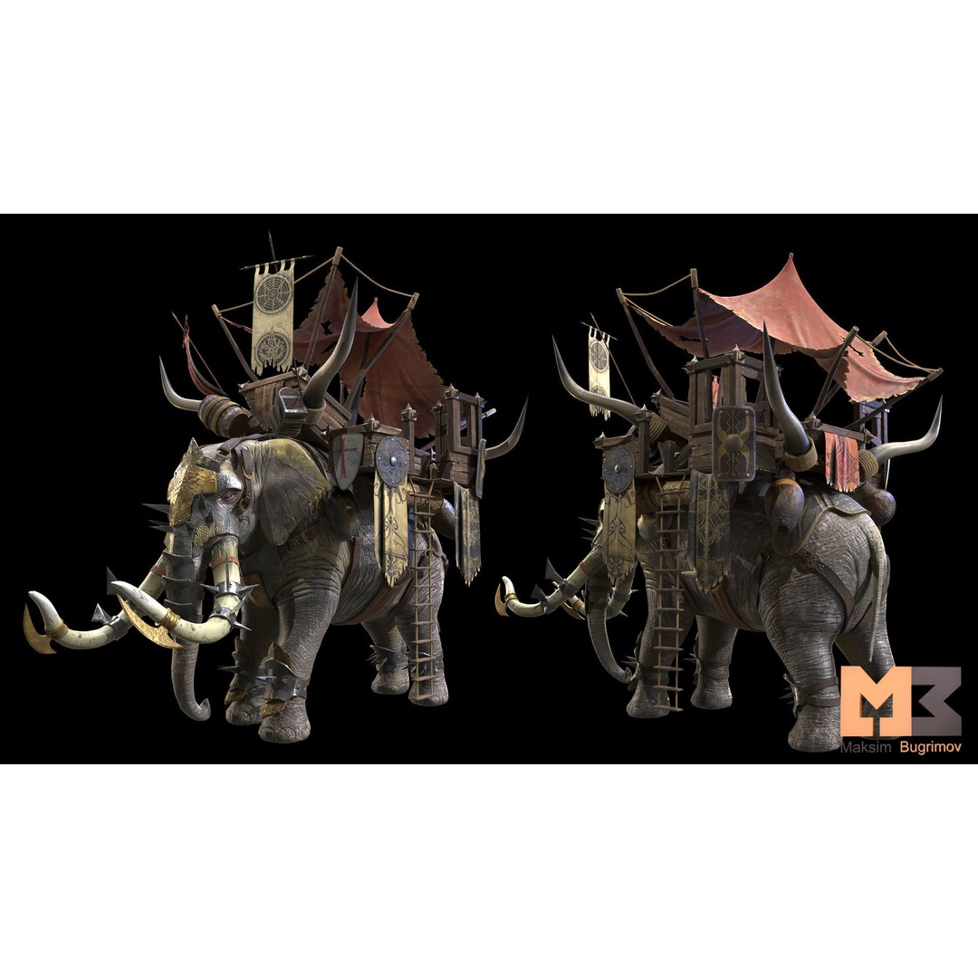 Fantasy Elephant 3D Model – Low Poly Rigged Character with Animations - View 4