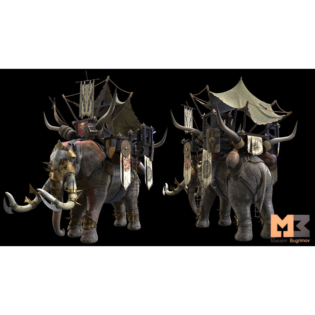 Fantasy Elephant 3D Model – Low Poly Rigged Character with Animations - View 5
