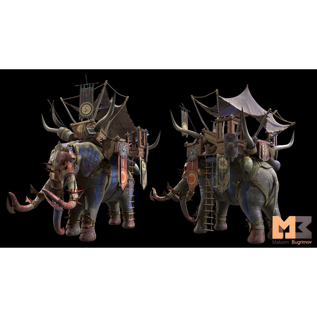 Fantasy Elephant 3D Model – Low Poly Rigged Character with Animations - View 6
