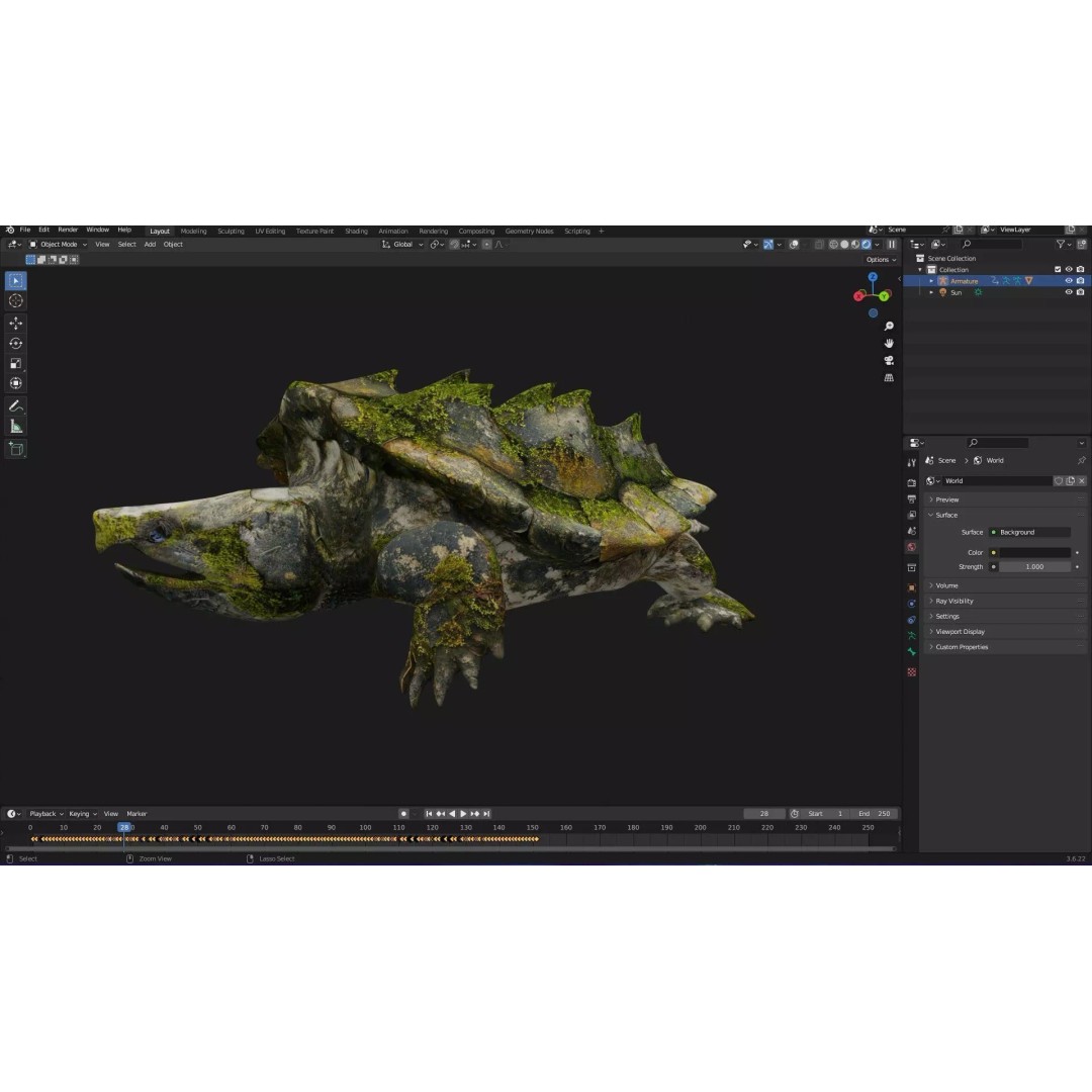 Alligator Turtle 3D Model – Rigged PBR Asset for Animation, FBX