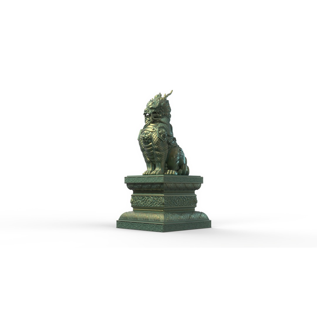 Qilin 3D Model – Detailed Chinese Mythical Statue, FBX & OBJ - View 10