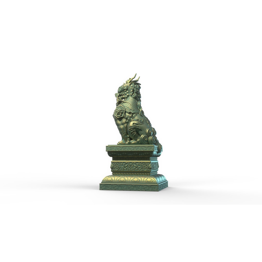 Qilin 3D Model – Detailed Chinese Mythical Statue, FBX & OBJ - View 11