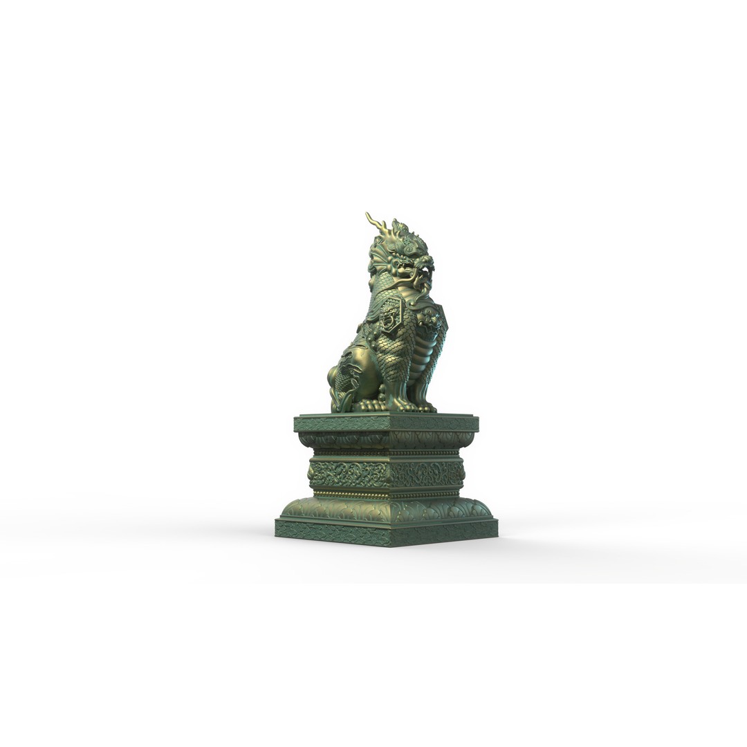 Qilin 3D Model – Detailed Chinese Mythical Statue, FBX & OBJ - View 12