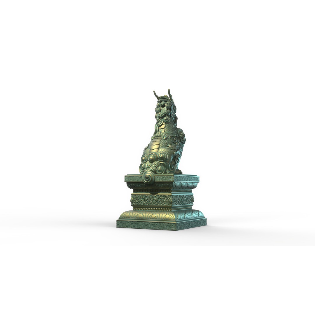 Qilin 3D Model – Detailed Chinese Mythical Statue, FBX & OBJ - View 13
