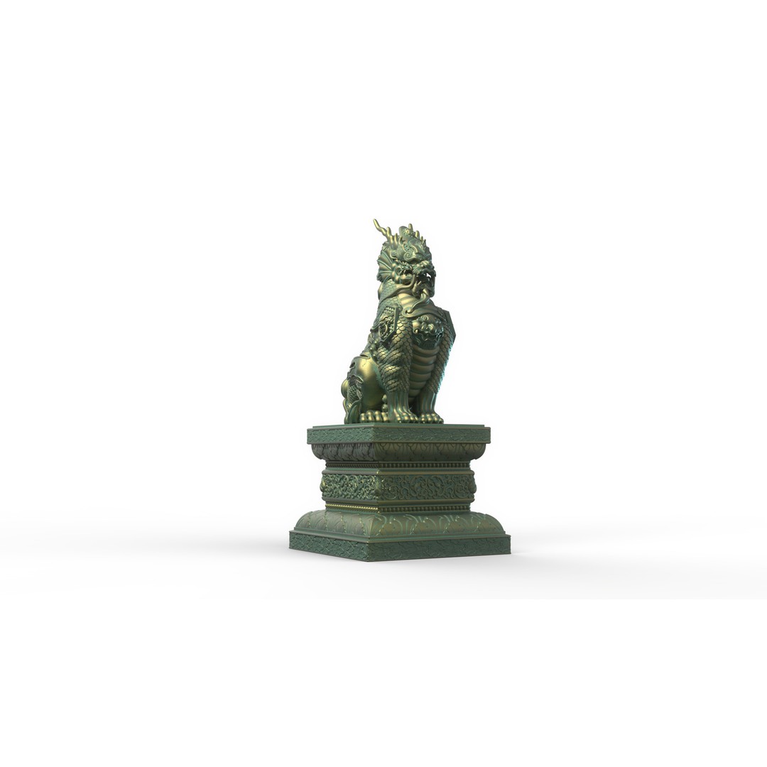 Qilin 3D Model – Detailed Chinese Mythical Statue, FBX & OBJ - View 14