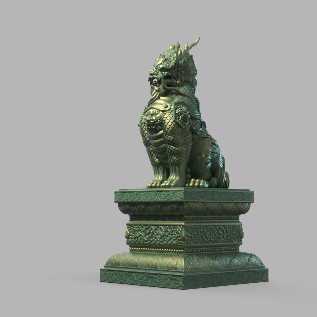 Qilin 3D Model – Detailed Chinese Mythical Statue, FBX & OBJ - View 2