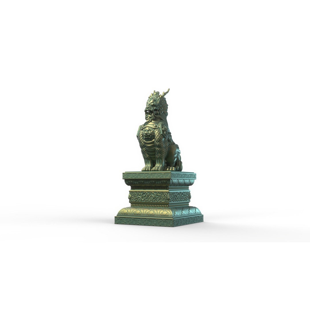 Qilin 3D Model – Detailed Chinese Mythical Statue, FBX & OBJ - View 21