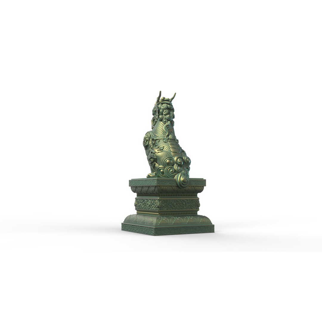 Qilin 3D Model – Detailed Chinese Mythical Statue, FBX & OBJ - View 22