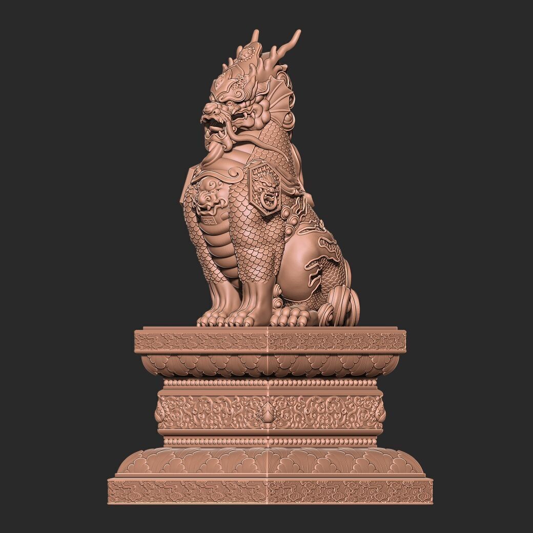 Qilin 3D Model – Detailed Chinese Mythical Statue, FBX & OBJ - View 29