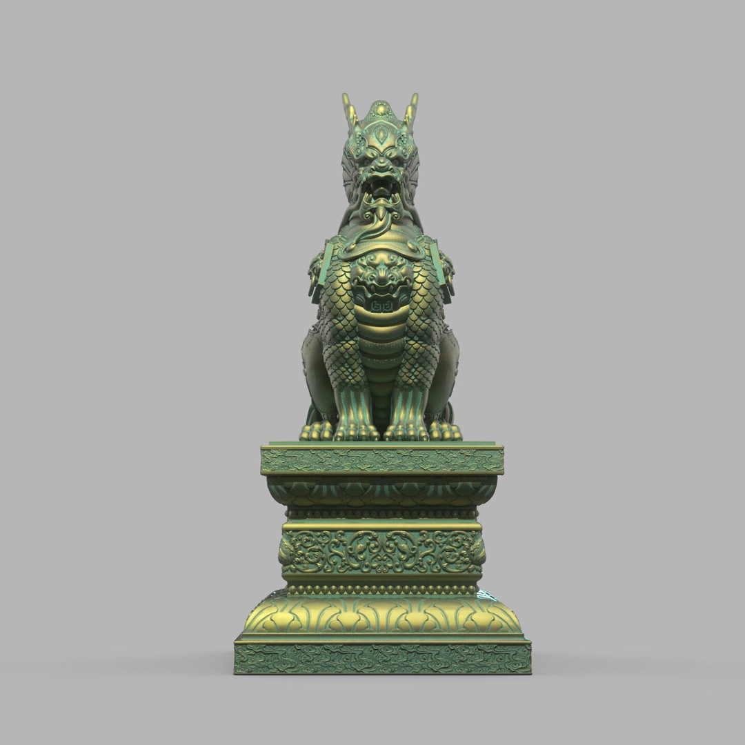 Qilin 3D Model – Detailed Chinese Mythical Statue, FBX & OBJ - View 3