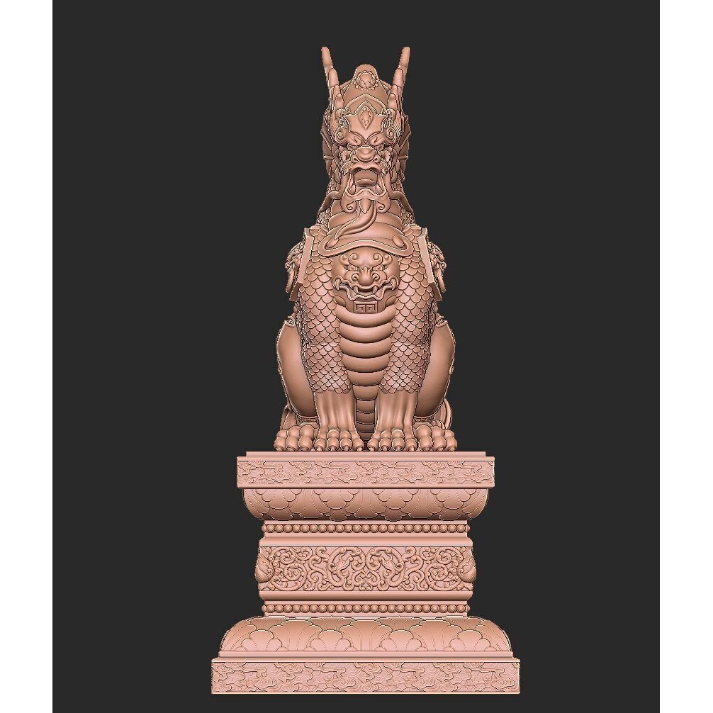Qilin 3D Model – Detailed Chinese Mythical Statue, FBX & OBJ - View 30