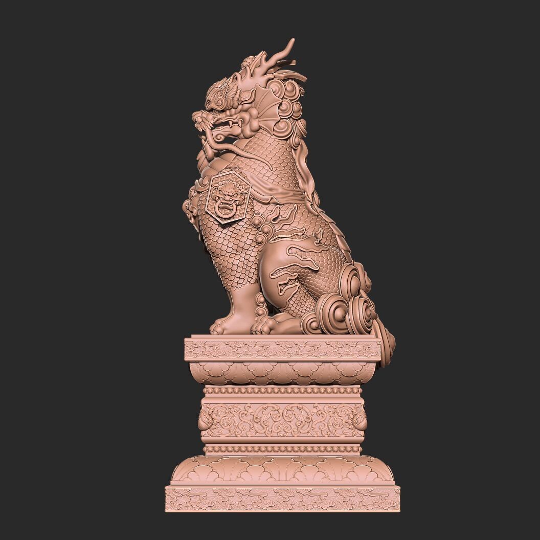 Qilin 3D Model – Detailed Chinese Mythical Statue, FBX & OBJ - View 33