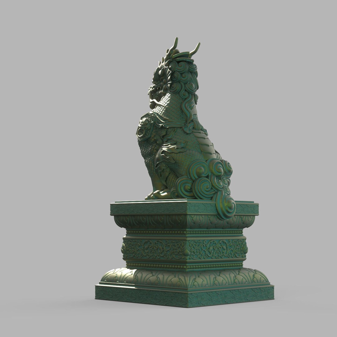 Qilin 3D Model – Detailed Chinese Mythical Statue, FBX & OBJ - View 4