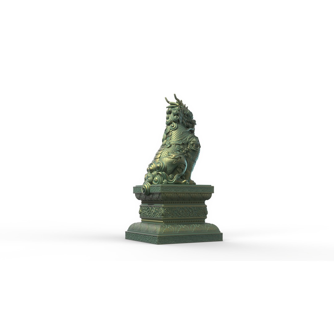 Qilin 3D Model – Detailed Chinese Mythical Statue, FBX & OBJ - View 5