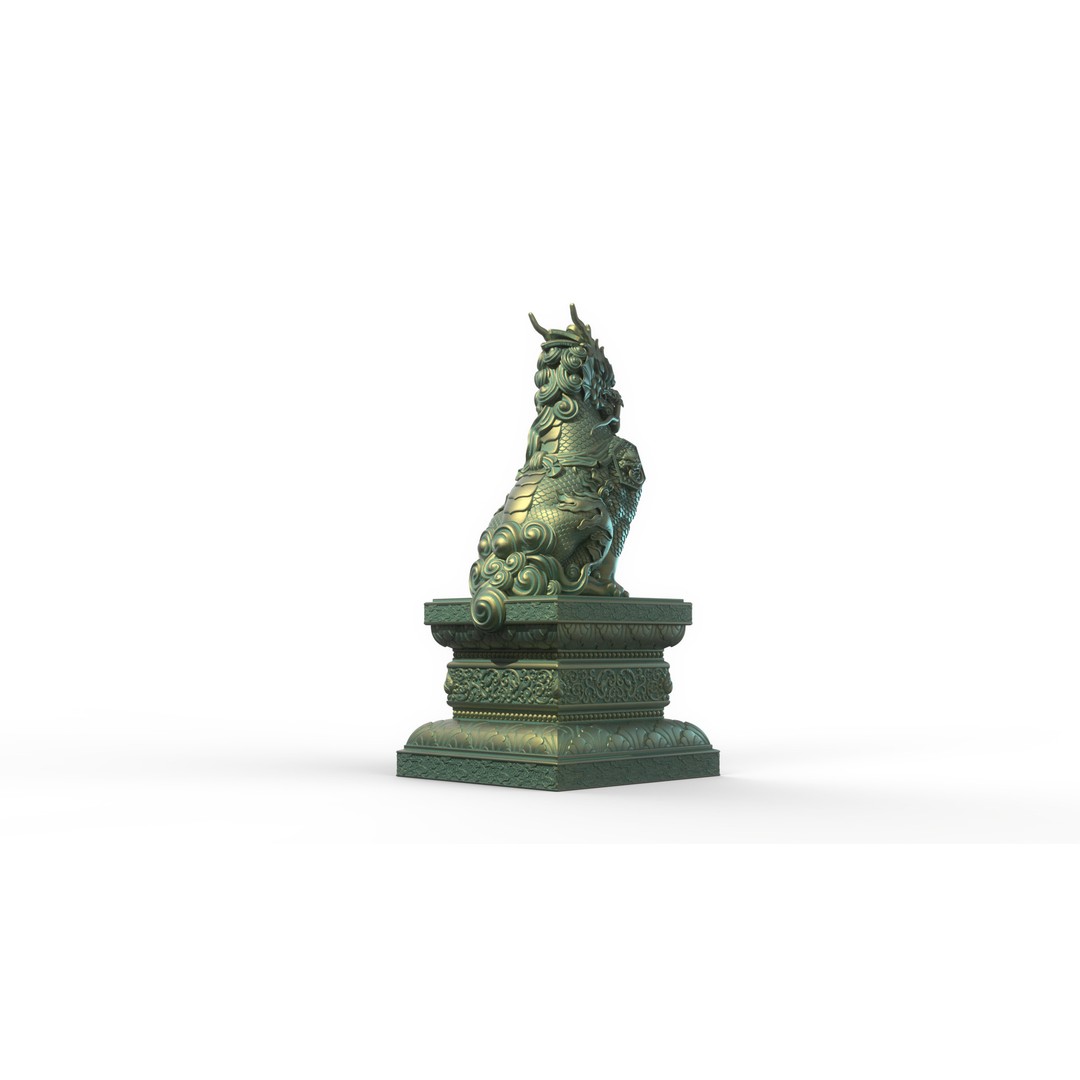 Qilin 3D Model – Detailed Chinese Mythical Statue, FBX & OBJ - View 6