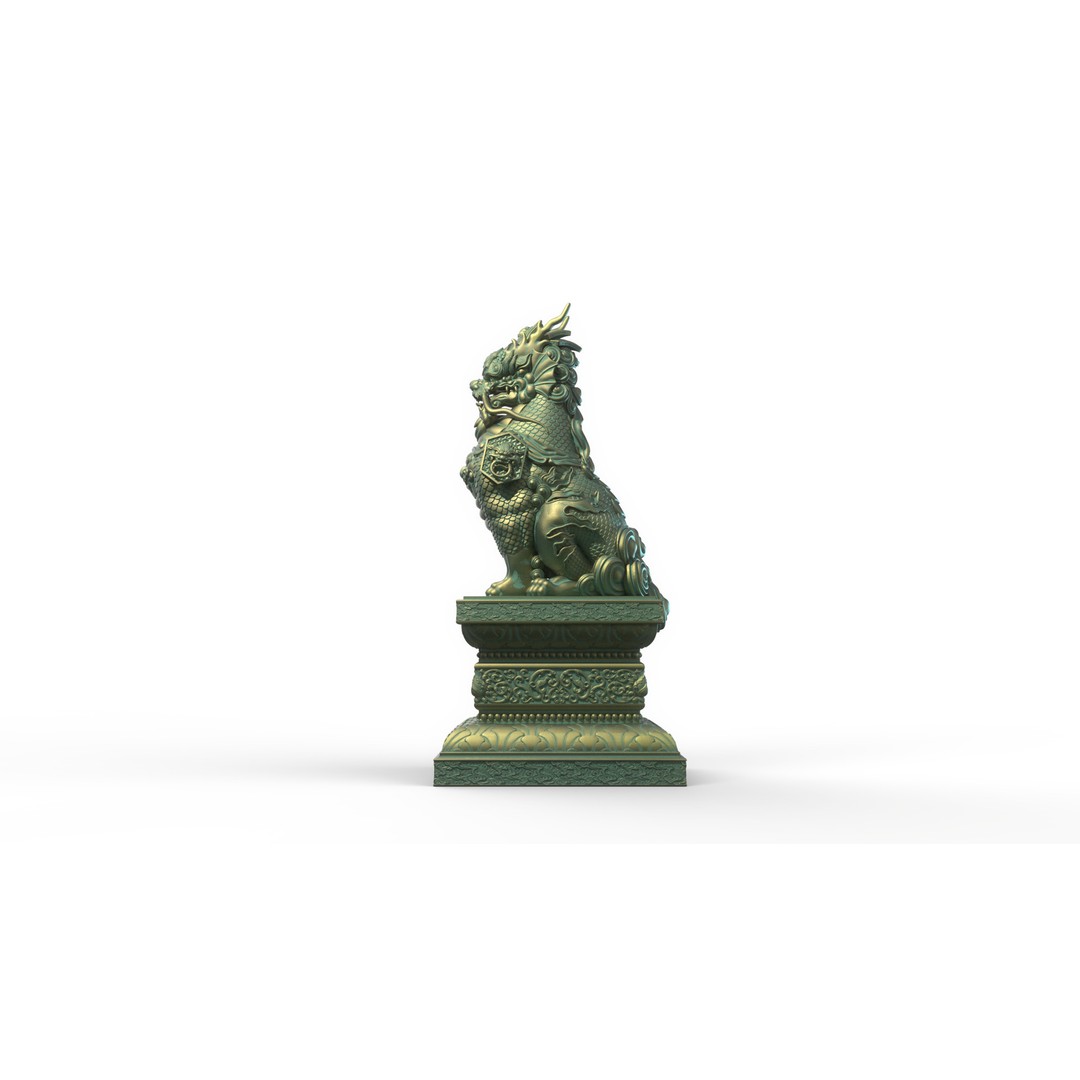 Qilin 3D Model – Detailed Chinese Mythical Statue, FBX & OBJ - View 9