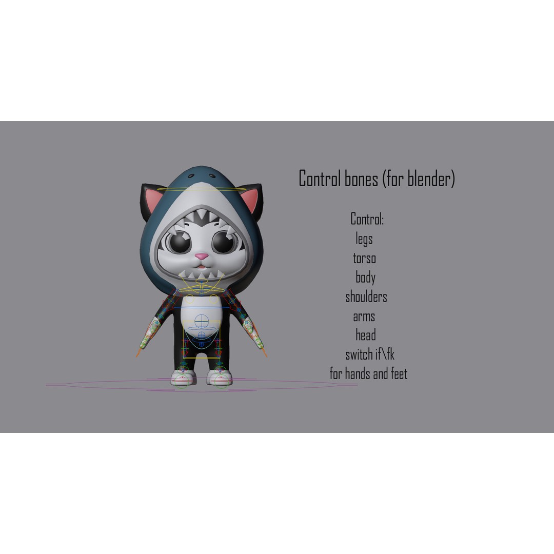 Cartoon Kittens 3D Model – Low Poly Rigged Characters, FBX, OBJ - View 10