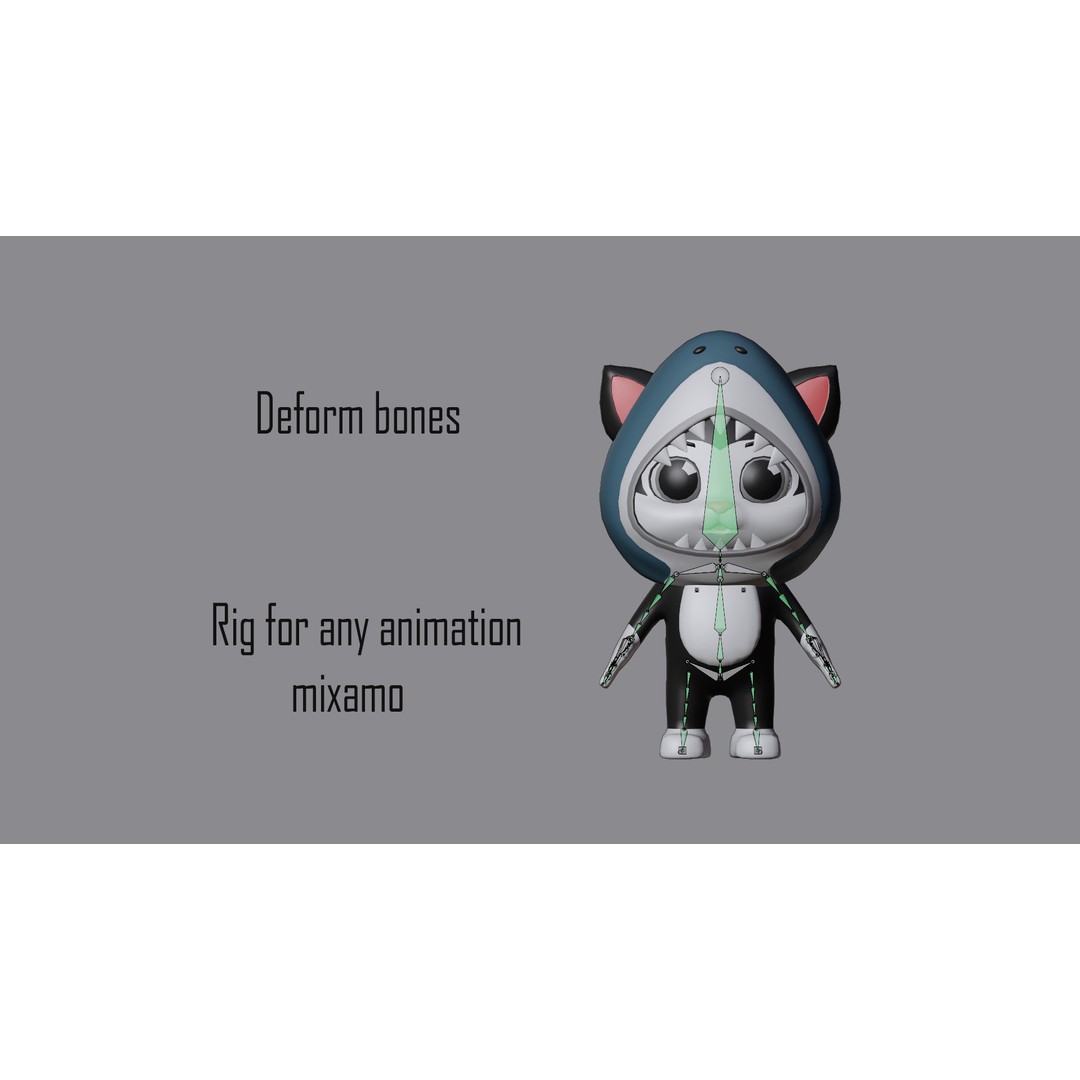 Cartoon Kittens 3D Model – Low Poly Rigged Characters, FBX, OBJ - View 11