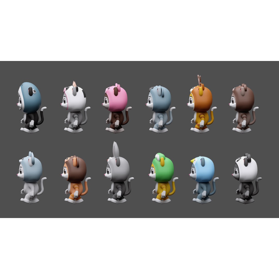 Cartoon Kittens 3D Model – Low Poly Rigged Characters, FBX, OBJ - View 3