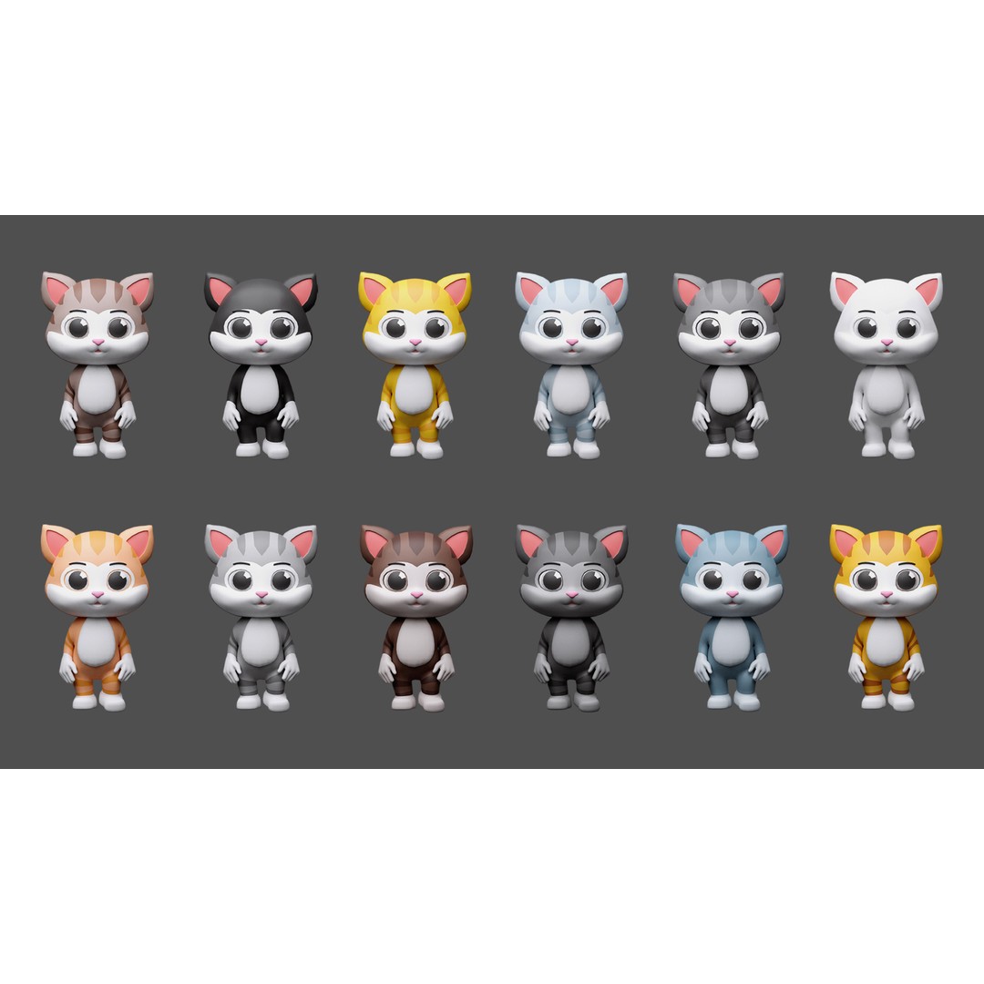 Cartoon Kittens 3D Model – Low Poly Rigged Characters, FBX, OBJ - View 5