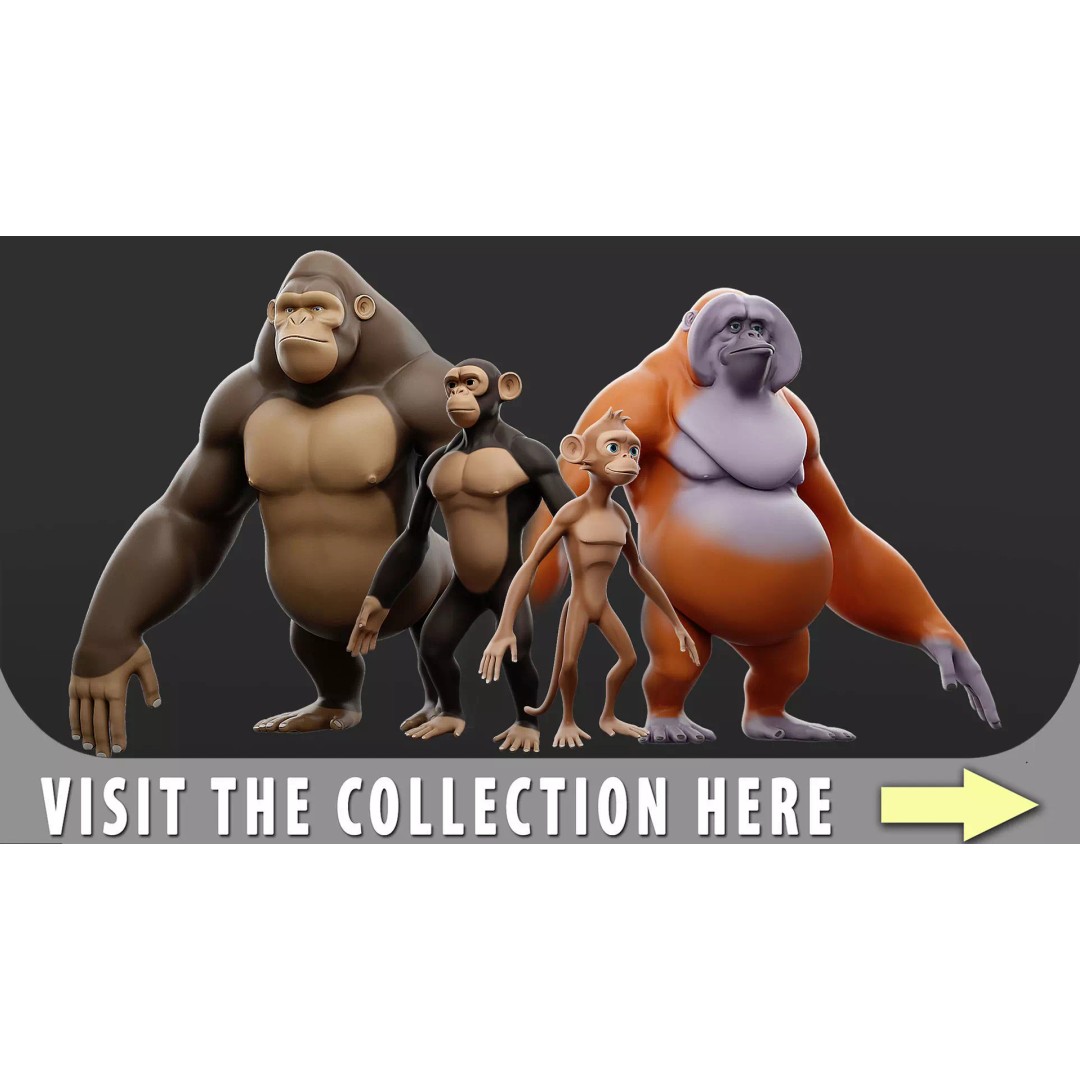 Gorilla 3D Model – Cartoon Low-Poly Game Asset, FBX, Blender - View 13