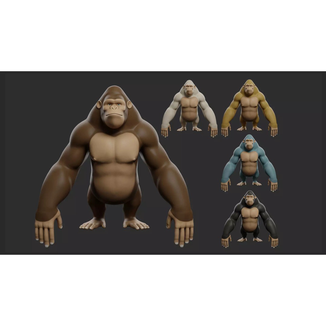 Gorilla 3D Model – Cartoon Low-Poly Game Asset, FBX, Blender - View 2