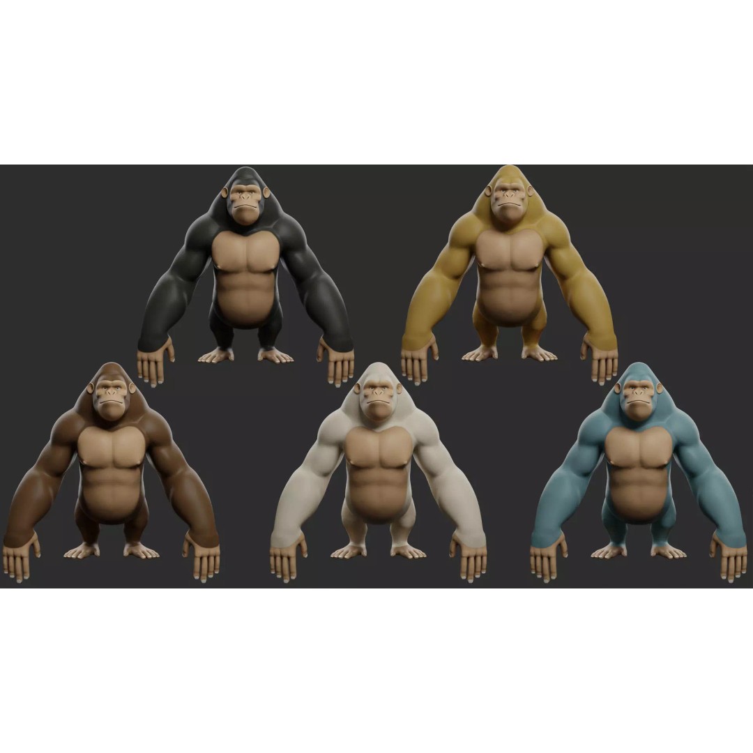 Gorilla 3D Model – Cartoon Low-Poly Game Asset, FBX, Blender - View 3