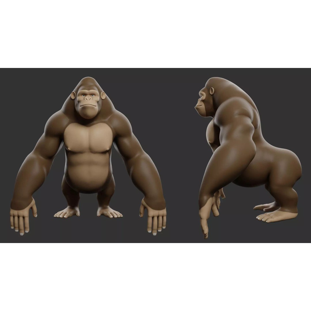 Gorilla 3D Model – Cartoon Low-Poly Game Asset, FBX, Blender - View 4