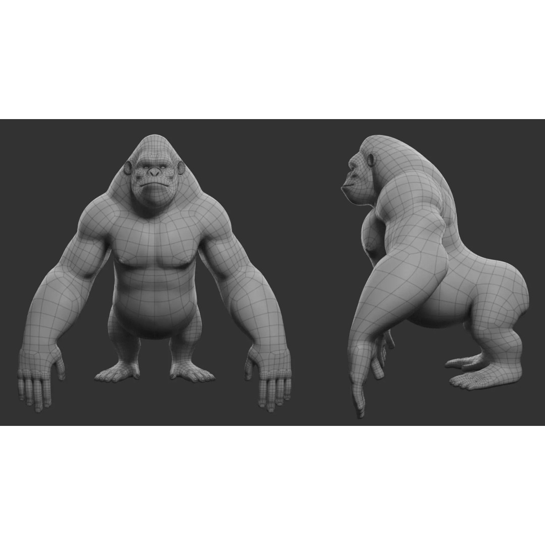 Gorilla 3D Model – Cartoon Low-Poly Game Asset, FBX, Blender - View 6