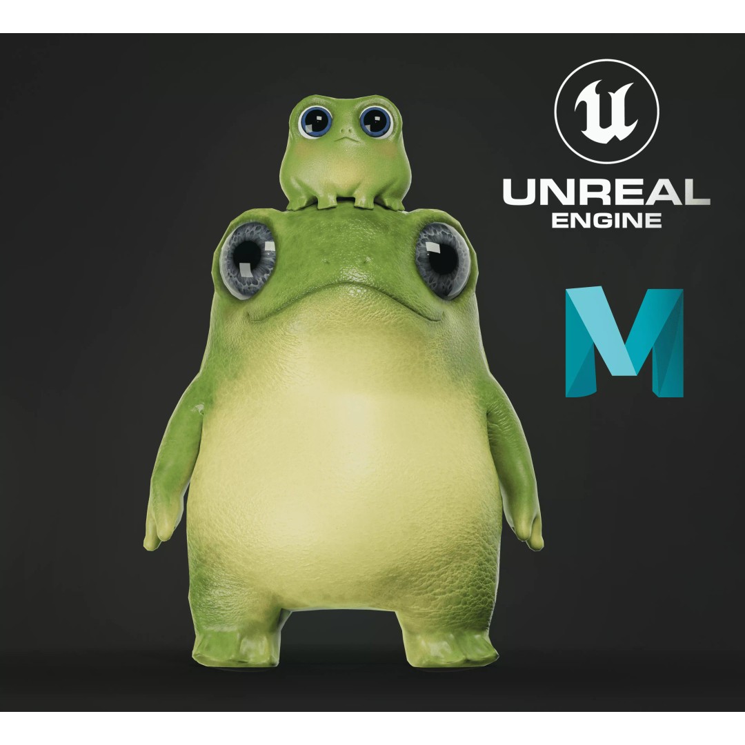 Cute Frog 3D Model – Low Poly Game Ready Character, FBX - View 2