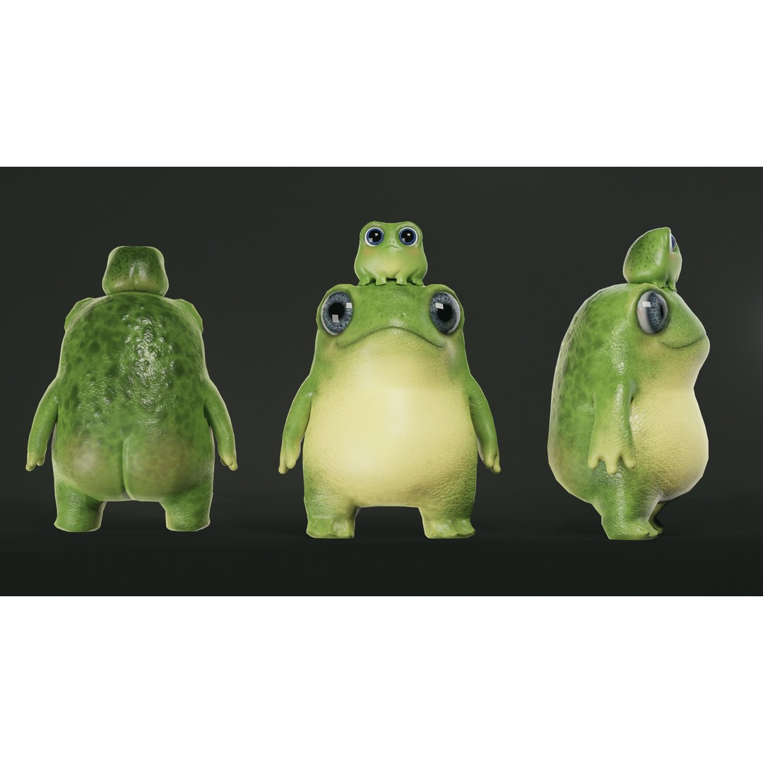 Cute Frog 3D Model – Low Poly Game Ready Character, FBX - View 6