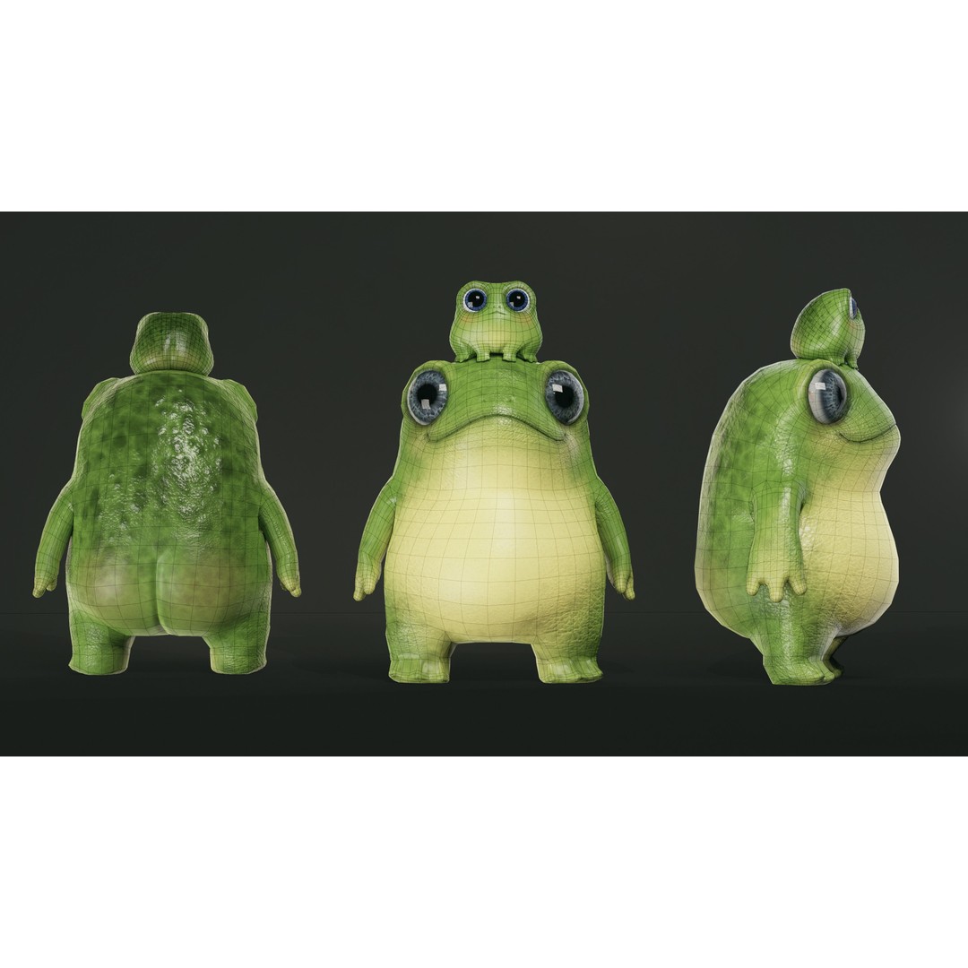 Cute Frog 3D Model – Low Poly Game Ready Character, FBX - View 7